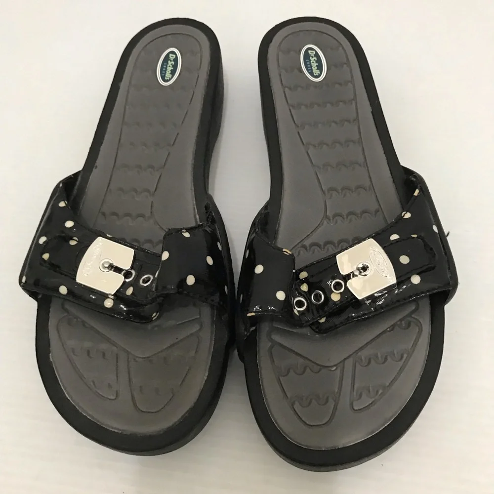 Dr Scholls Rock On Comfort Polka Dot Open Toe Slide On Sandals Size 10M
